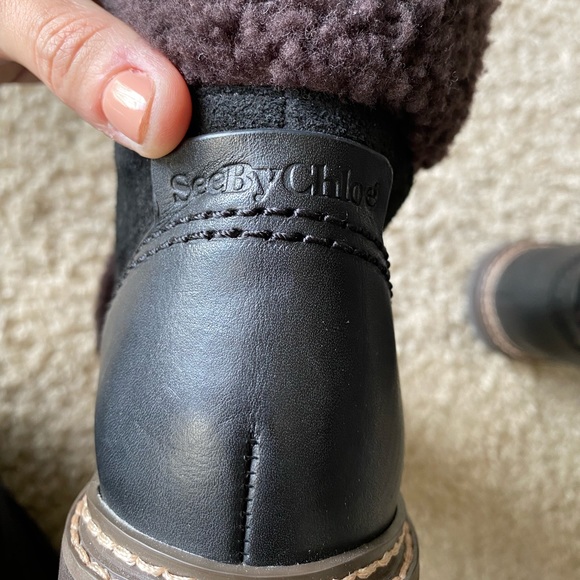 See by Chloe Eileen Shearling Lace Up Ankle Boots